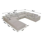 157.6 White Corduroy Fabric DIY Combination U Shape Cloud Sofa Deep Seat Couches with 2 Ottomans Double-layer design Removable Cushion No Assembly