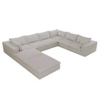 157.6 White Corduroy Fabric DIY Combination U Shape Cloud Sofa Deep Seat Couches with 2 Ottomans Double-layer design Removable Cushion No Assembly