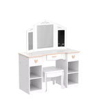 GustoWave Set da Toeletta per Bambine con Specchio e Cassetto - Tavolino da Trucco e Sedia con Playset Trucco in Legno, Perfetto per Bambine di 3-9 Anni, Bianco
