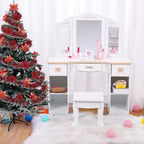 GustoWave Set da Toeletta per Bambine con Specchio e Cassetto - Tavolino da Trucco e Sedia con Playset Trucco in Legno, Perfetto per Bambine di 3-9 Anni, Bianco