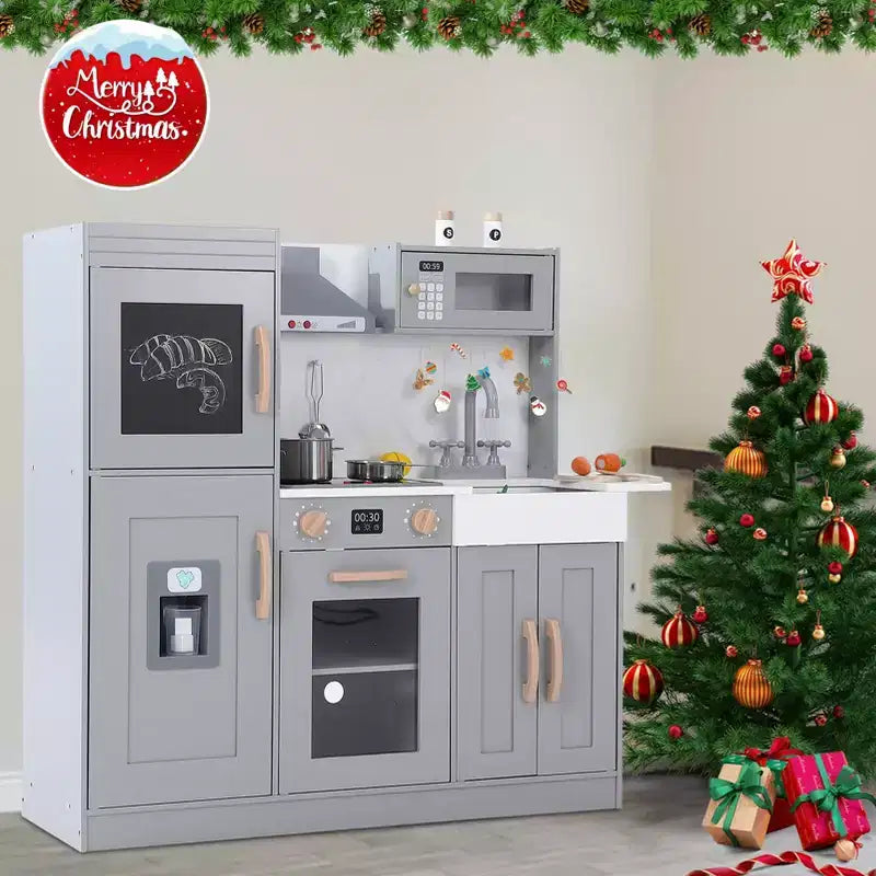 Kids Kitchen Playset, Wooden Chef Pretend Play Set with 20 PCS Cookware Accessories, Wooden Cookware Pretend