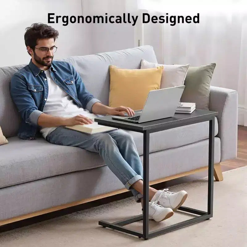 Marsail C-shaped End Table, 27 inches High, Coffee Tray Sofa Table Laptop TV Snack Stand W/ Metal Frame