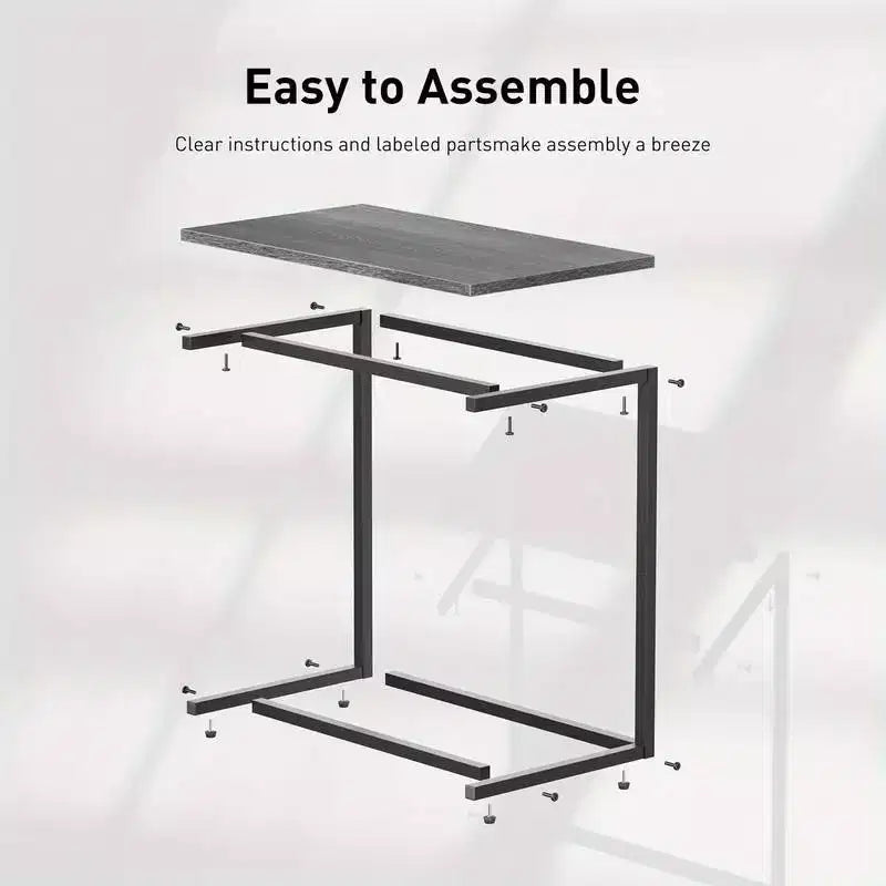 Marsail C-shaped End Table, 27 inches High, Coffee Tray Sofa Table Laptop TV Snack Stand W/ Metal Frame