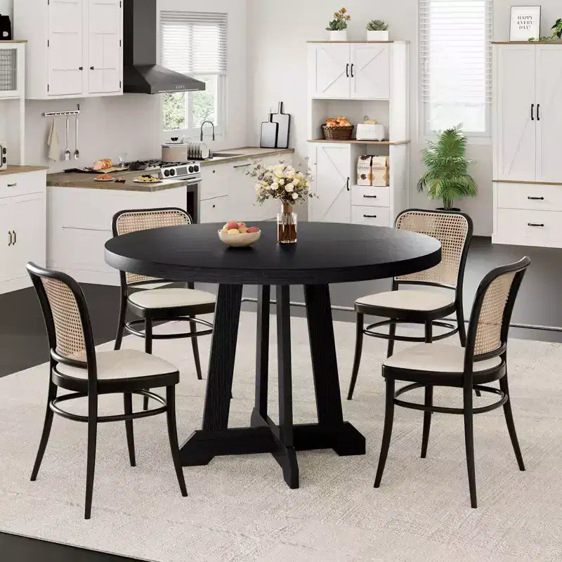 Acekool 47-Inch Round Dining Table, Seats 4, Wood Top with Pedestal Cross Base, Space-Saving Kitchen & Dining Room Table, Farmhouse Style