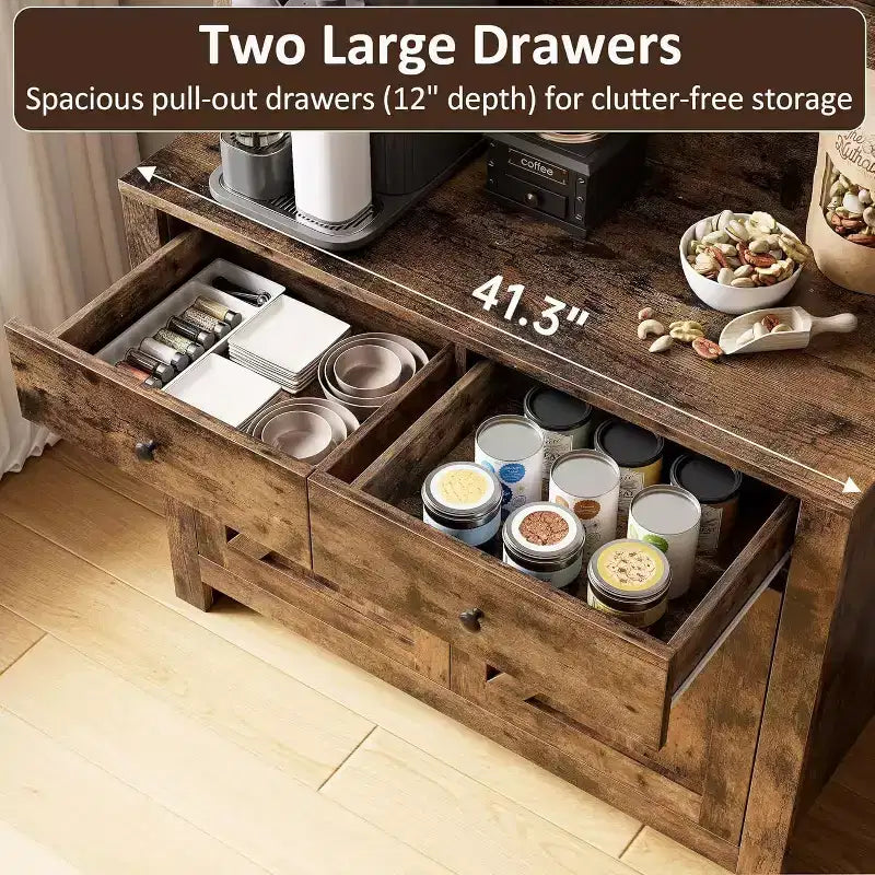 Freestanding Kitchen Pantry Cabinet with Drawers and Hutch, Adjustable Shelves and Microwave Stand, 63-Inch Tall Storage Unit for Dining Rooms