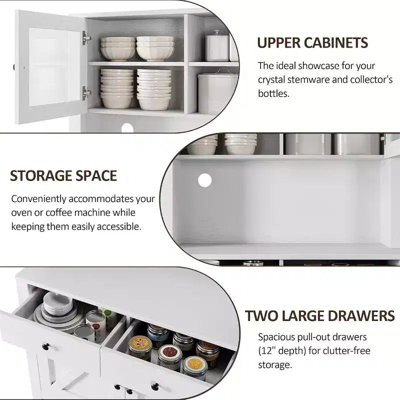 Freestanding Kitchen Pantry Cabinet with Drawers and Hutch, Adjustable Shelves and Microwave Stand, 63-Inch Tall Storage Unit for Dining Rooms