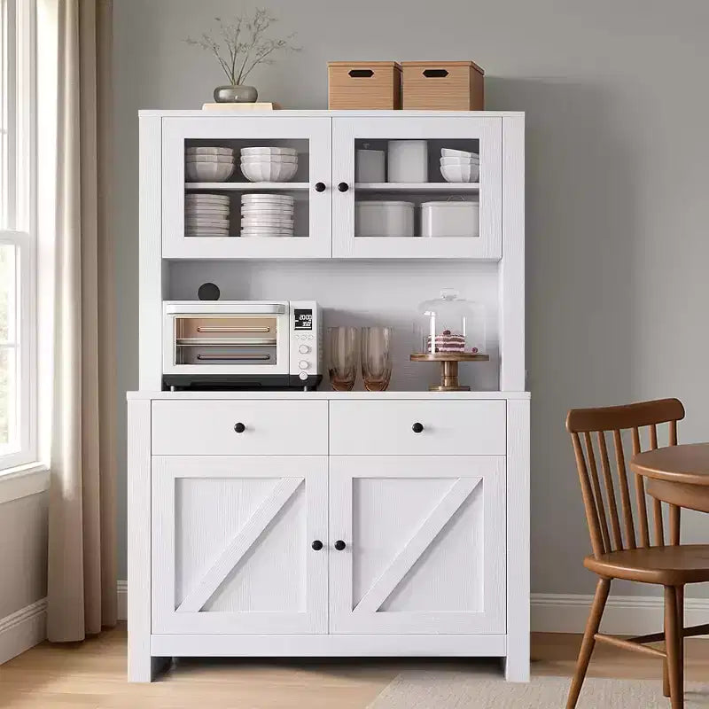 Freestanding Kitchen Pantry Cabinet with Drawers and Hutch, Adjustable Shelves and Microwave Stand, 63-Inch Tall Storage Unit for Dining Rooms