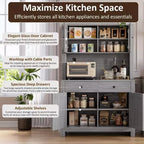Freestanding Kitchen Pantry Cabinet with Drawers and Hutch, Adjustable Shelves and Microwave Stand, 63-Inch Tall Storage Unit for Dining Rooms