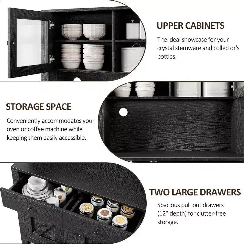 Freestanding Kitchen Pantry Cabinet with Drawers and Hutch, Adjustable Shelves and Microwave Stand, 63-Inch Tall Storage Unit for Dining Rooms