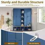 Blue Farmhouse 4-in-1 Hall Tree with 6 Hanging Hooks Mudroom Wood Grain Bench with Open Compartments