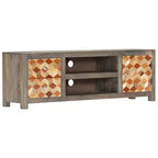 vidaXL Mobile Porta TV/Mobile Multimediale in Legno Massello di Mango con Due Cassetti e Un'Anta, Design Mid-Century, Grigio e Marrone, 120x30x40 cm