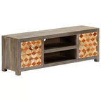 vidaXL Mobile Porta TV/Mobile Multimediale in Legno Massello di Mango con Due Cassetti e Un'Anta, Design Mid-Century, Grigio e Marrone, 120x30x40 cm