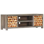 vidaXL Mobile Porta TV/Mobile Multimediale in Legno Massello di Mango con Due Cassetti e Un'Anta, Design Mid-Century, Grigio e Marrone, 120x30x40 cm