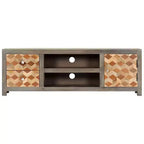 vidaXL Mobile Porta TV/Mobile Multimediale in Legno Massello di Mango con Due Cassetti e Un'Anta, Design Mid-Century, Grigio e Marrone, 120x30x40 cm