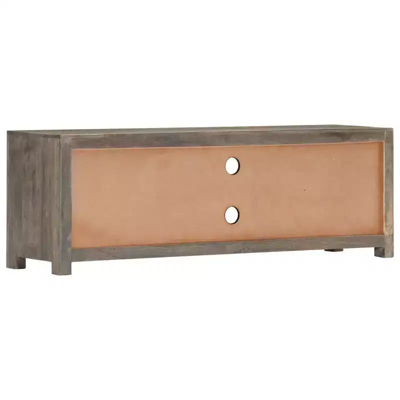 vidaXL Mobile Porta TV/Mobile Multimediale in Legno Massello di Mango con Due Cassetti e Un'Anta, Design Mid-Century, Grigio e Marrone, 120x30x40 cm