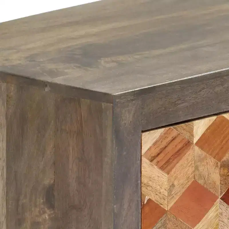 vidaXL Mobile Porta TV/Mobile Multimediale in Legno Massello di Mango con Due Cassetti e Un'Anta, Design Mid-Century, Grigio e Marrone, 120x30x40 cm