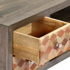 vidaXL Mobile Porta TV/Mobile Multimediale in Legno Massello di Mango con Due Cassetti e Un'Anta, Design Mid-Century, Grigio e Marrone, 120x30x40 cm