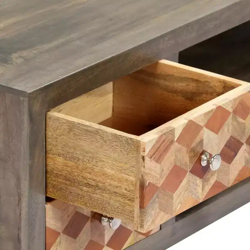 vidaXL Mobile Porta TV/Mobile Multimediale in Legno Massello di Mango con Due Cassetti e Un'Anta, Design Mid-Century, Grigio e Marrone, 120x30x40 cm