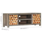 vidaXL Mobile Porta TV/Mobile Multimediale in Legno Massello di Mango con Due Cassetti e Un'Anta, Design Mid-Century, Grigio e Marrone, 120x30x40 cm