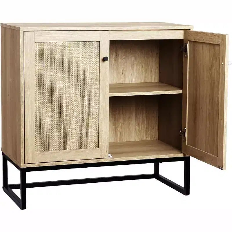 Madia/Credenza Boho in Rattan con Ante, Armadietto da Ingresso e Dispensa da Cucina, Elegante Contenitore per Soggiorno, Corridoio