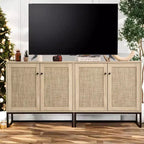 Madia/Credenza Boho in Rattan con Ante, Armadietto da Ingresso e Dispensa da Cucina, Elegante Contenitore per Soggiorno, Corridoio