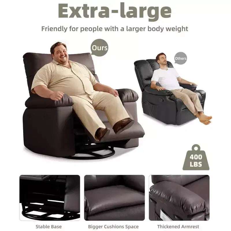 27 Oversized Recliner Chairs with Heat and Massage-360 Swivel Lazy Recliner Chair for Adults- Manual Rocking Chair with Remote Control for Living
