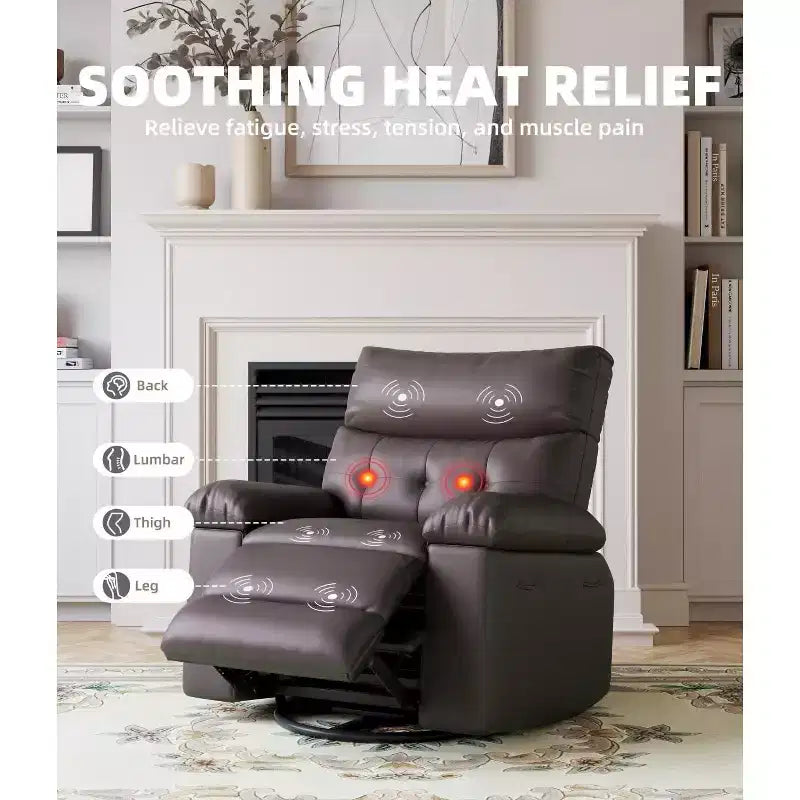 27 Oversized Recliner Chairs with Heat and Massage-360 Swivel Lazy Recliner Chair for Adults- Manual Rocking Chair with Remote Control for Living