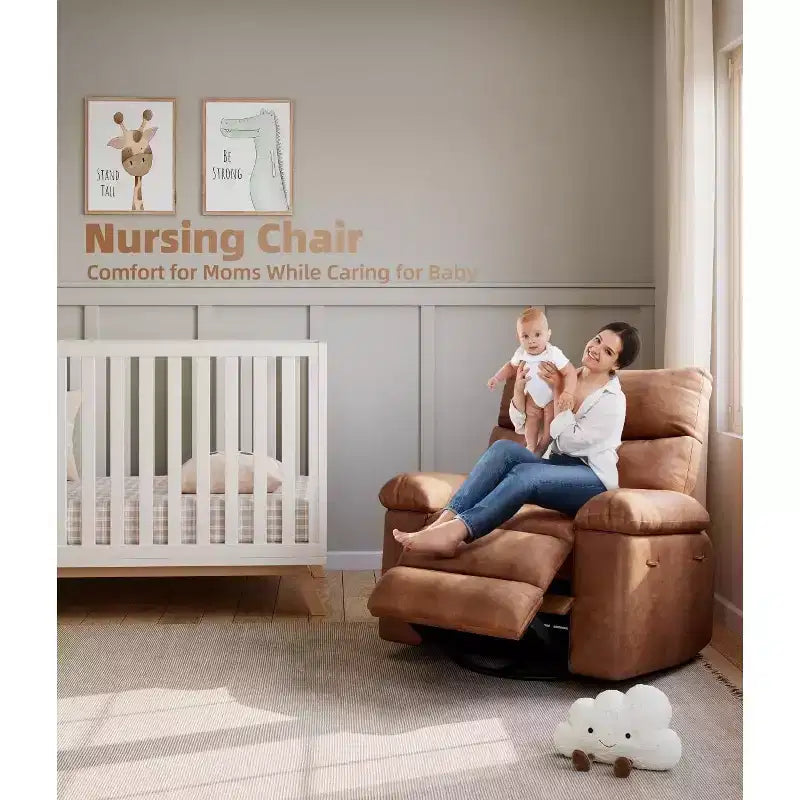 27 Oversized Recliner Chairs with Heat and Massage-360 Swivel Lazy Recliner Chair for Adults- Manual Rocking Chair with Remote Control for Living