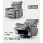27 Oversized Recliner Chairs with Heat and Massage-360 Swivel Lazy Recliner Chair for Adults- Manual Rocking Chair with Remote Control for Living