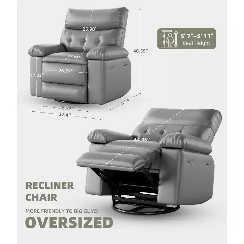27 Oversized Recliner Chairs with Heat and Massage-360 Swivel Lazy Recliner Chair for Adults- Manual Rocking Chair with Remote Control for Living