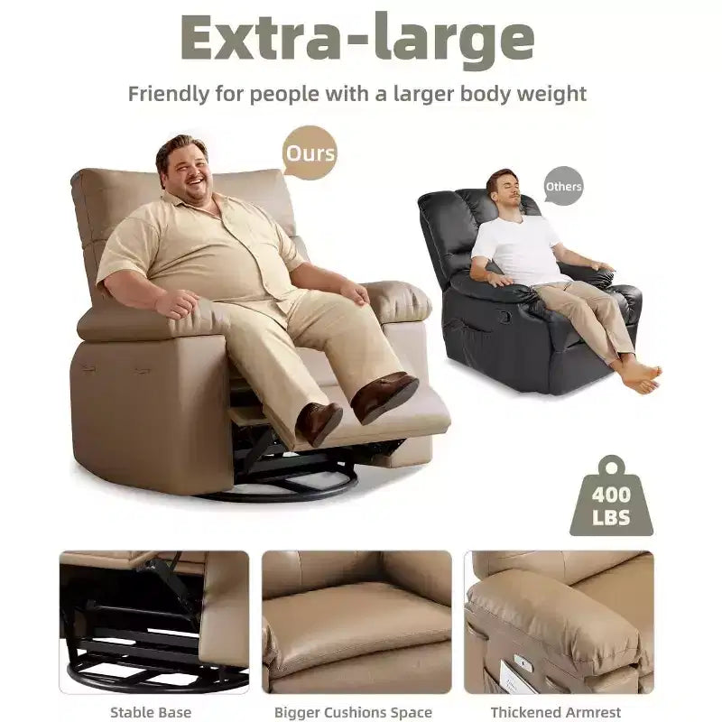 27 Oversized Recliner Chairs with Heat and Massage-360 Swivel Lazy Recliner Chair for Adults- Manual Rocking Chair with Remote Control for Living