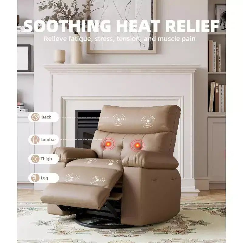 27 Oversized Recliner Chairs with Heat and Massage-360 Swivel Lazy Recliner Chair for Adults- Manual Rocking Chair with Remote Control for Living