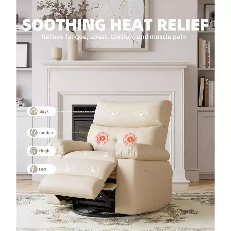 27 Oversized Recliner Chairs with Heat and Massage-360 Swivel Lazy Recliner Chair for Adults- Manual Rocking Chair with Remote Control for Living