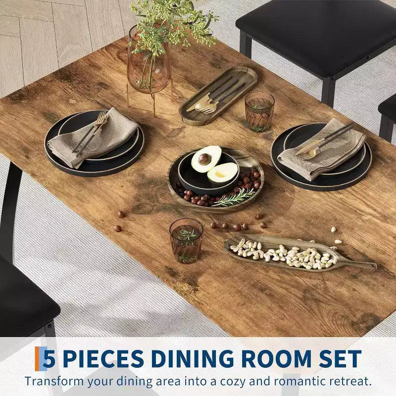 5-Piece Dining Table Set for 4, Modern Kitchen Table and 4 Chairs, Space-Saving Metal Frame, for Small Apartment, Dining Room