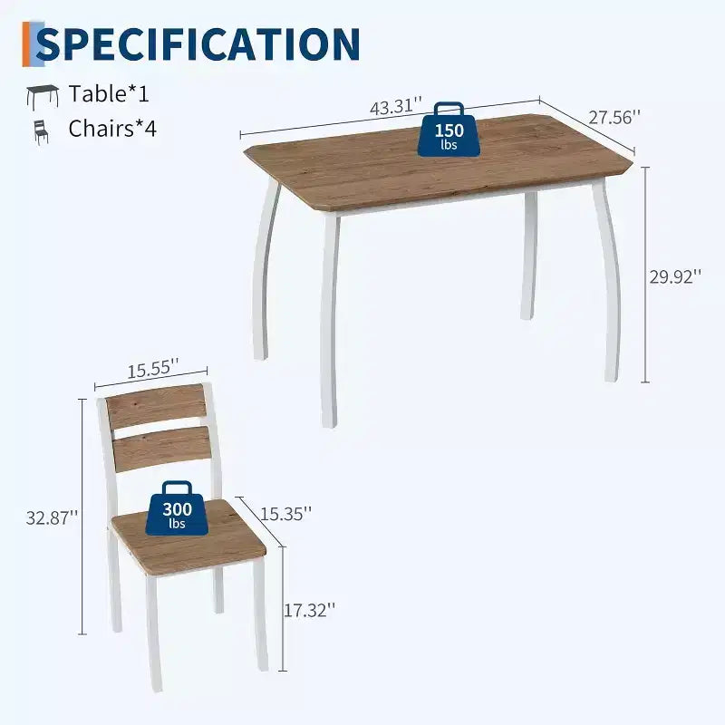 5-Piece Dining Table Set for 4, Modern Kitchen Table and 4 Chairs, Space-Saving Metal Frame, for Small Apartment, Dining Room