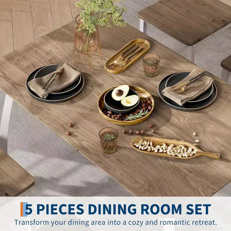 5-Piece Dining Table Set for 4, Modern Kitchen Table and 4 Chairs, Space-Saving Metal Frame, for Small Apartment, Dining Room