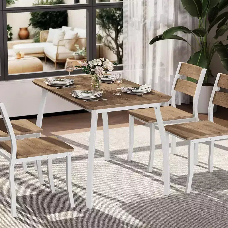 5-Piece Dining Table Set for 4, Modern Kitchen Table and 4 Chairs, Space-Saving Metal Frame, for Small Apartment, Dining Room