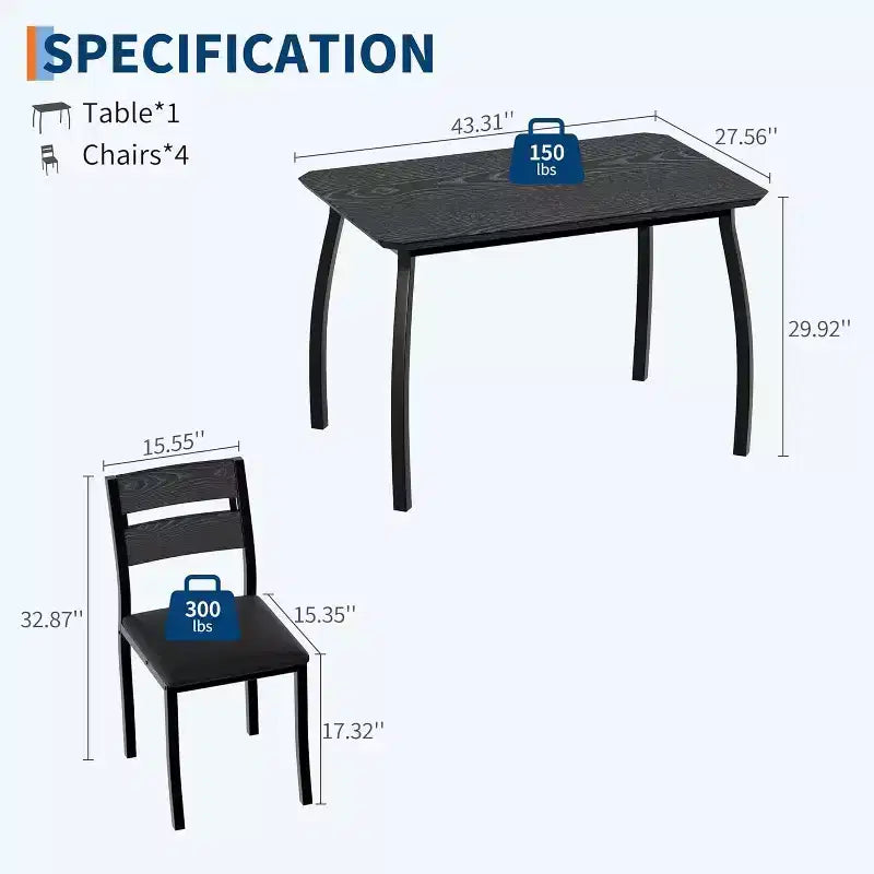 5-Piece Dining Table Set for 4, Modern Kitchen Table and 4 Chairs, Space-Saving Metal Frame, for Small Apartment, Dining Room