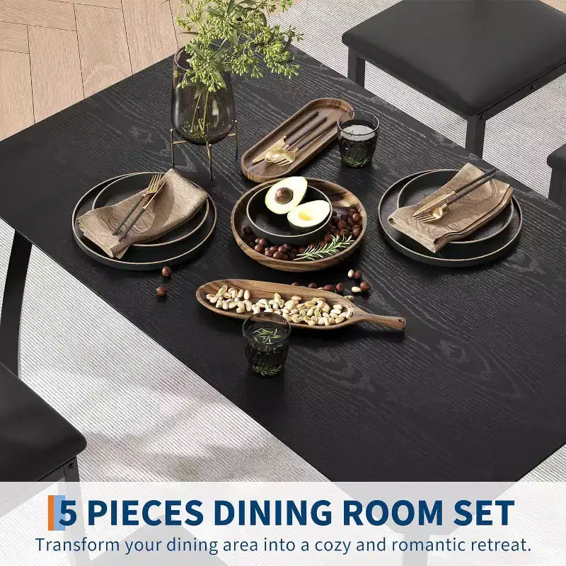 5-Piece Dining Table Set for 4, Modern Kitchen Table and 4 Chairs, Space-Saving Metal Frame, for Small Apartment, Dining Room