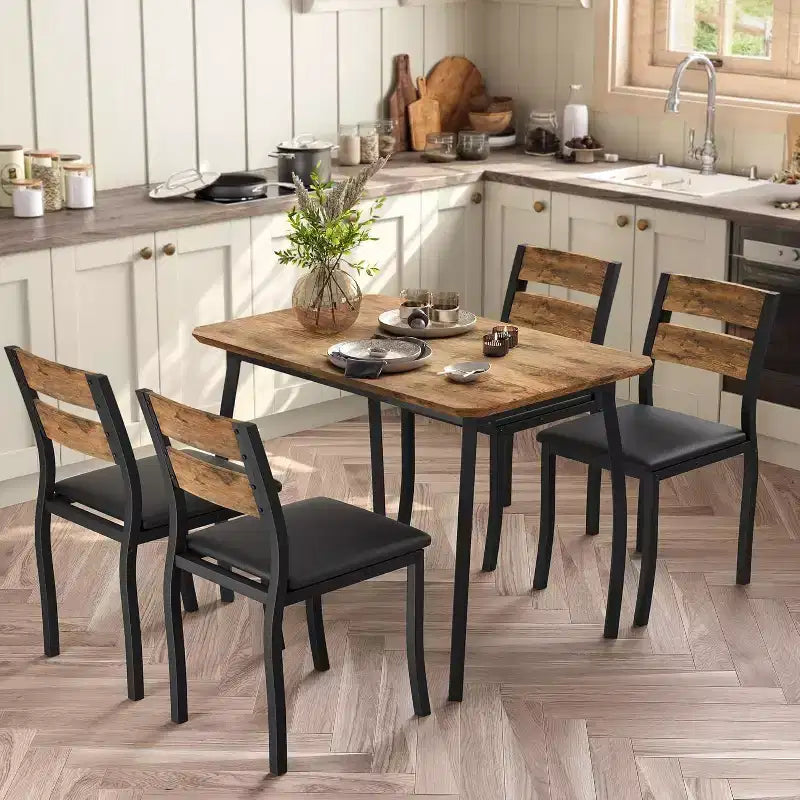 5-Piece Dining Table Set for 4, Modern Kitchen Table and 4 Chairs, Space-Saving Metal Frame, for Small Apartment, Dining Room