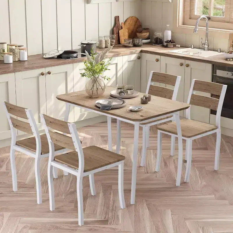 5-Piece Dining Table Set for 4, Modern Kitchen Table and 4 Chairs, Space-Saving Metal Frame, for Small Apartment, Dining Room