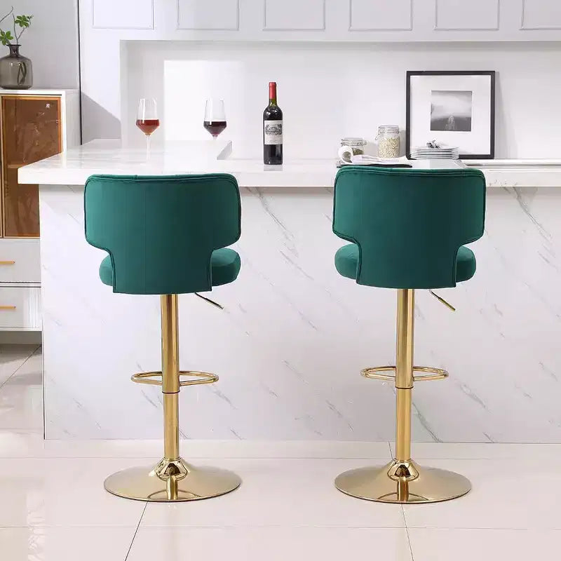 2pcs Bar Stools Modern Counter Height Bar Stools with Back Upholstered Swivel Adjustable Barstools for Kitchen Island Restaurant Emerald