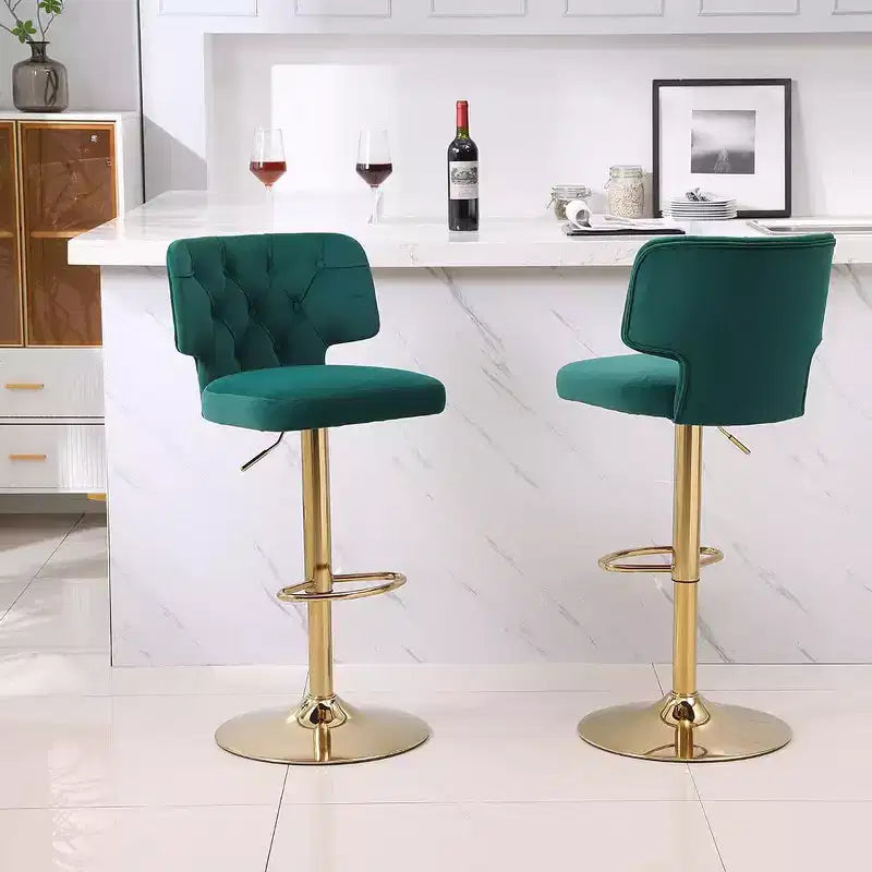 2pcs Bar Stools Modern Counter Height Bar Stools with Back Upholstered Swivel Adjustable Barstools for Kitchen Island Restaurant Emerald