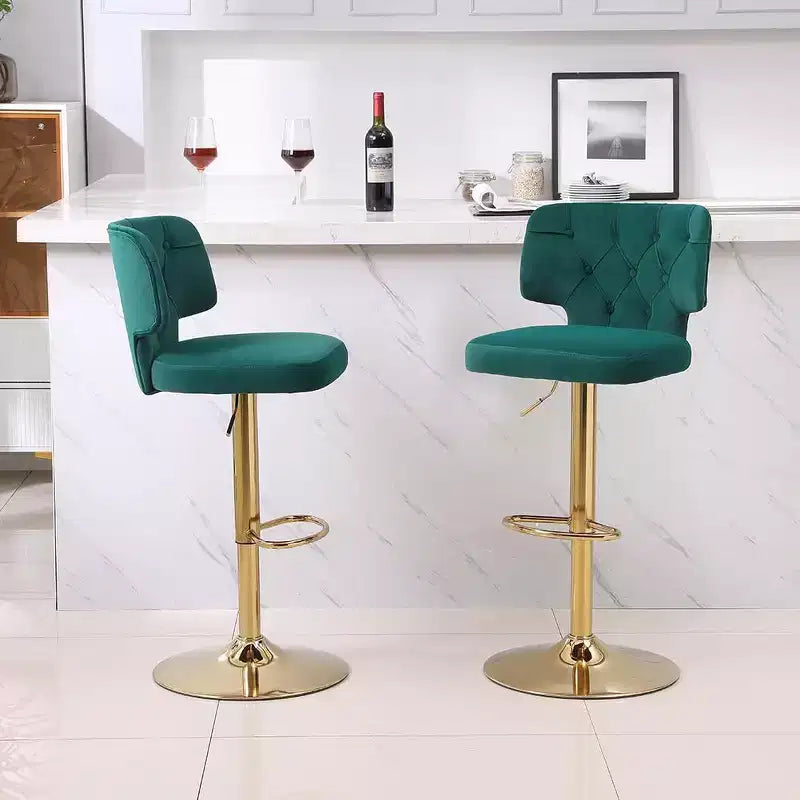 2pcs Bar Stools Modern Counter Height Bar Stools with Back Upholstered Swivel Adjustable Barstools for Kitchen Island Restaurant Emerald