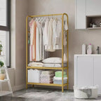 Heavy Duty Clothes Rack, Sturdy Freestanding Garment Hanger with 2 Shelves, Metal Coat Rack for Bedroom, Office or Living Room