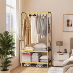 Heavy Duty Clothes Rack, Sturdy Freestanding Garment Hanger with 2 Shelves, Metal Coat Rack for Bedroom, Office or Living Room