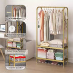 Heavy Duty Clothes Rack, Sturdy Freestanding Garment Hanger with 2 Shelves, Metal Coat Rack for Bedroom, Office or Living Room