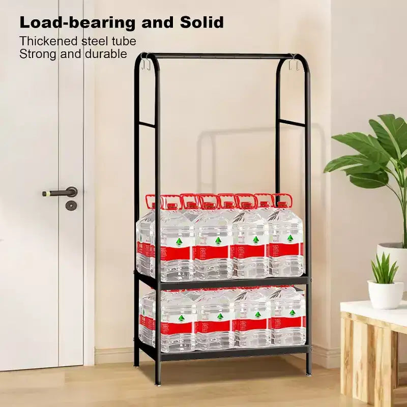 Heavy Duty Clothes Rack, Sturdy Freestanding Garment Hanger with 2 Shelves, Metal Coat Rack for Bedroom, Office or Living Room