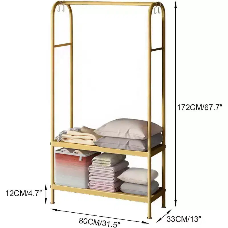 Heavy Duty Clothes Rack, Sturdy Freestanding Garment Hanger with 2 Shelves, Metal Coat Rack for Bedroom, Office or Living Room