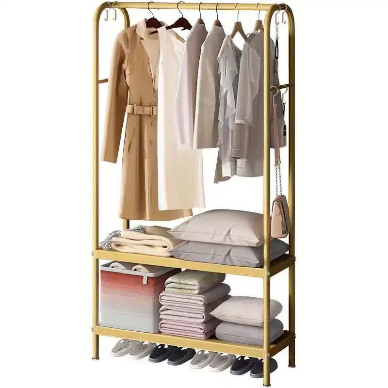 Heavy Duty Clothes Rack, Sturdy Freestanding Garment Hanger with 2 Shelves, Metal Coat Rack for Bedroom, Office or Living Room